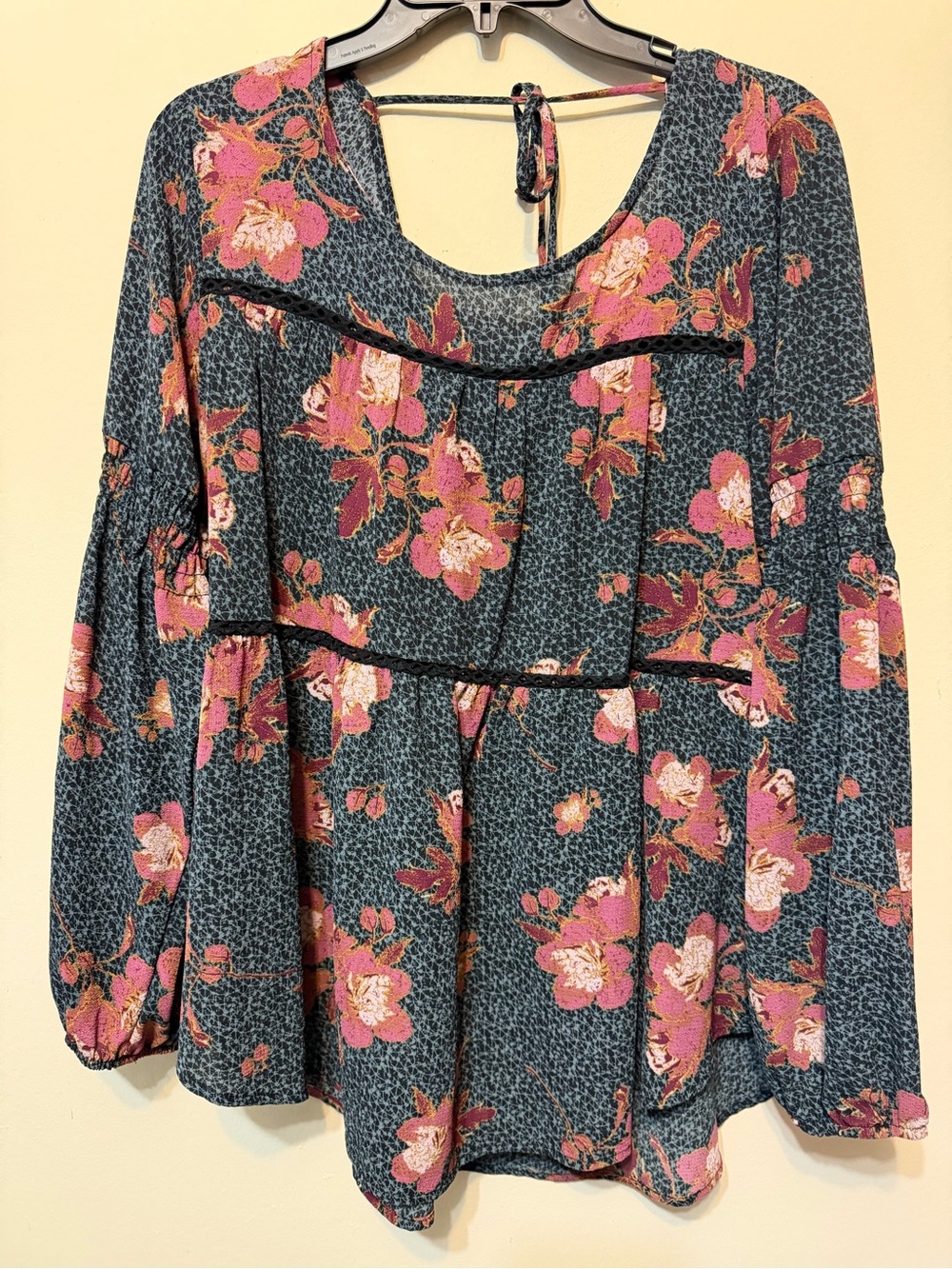 Knox Rose Teal Tunic with Pink Floral Print 2357